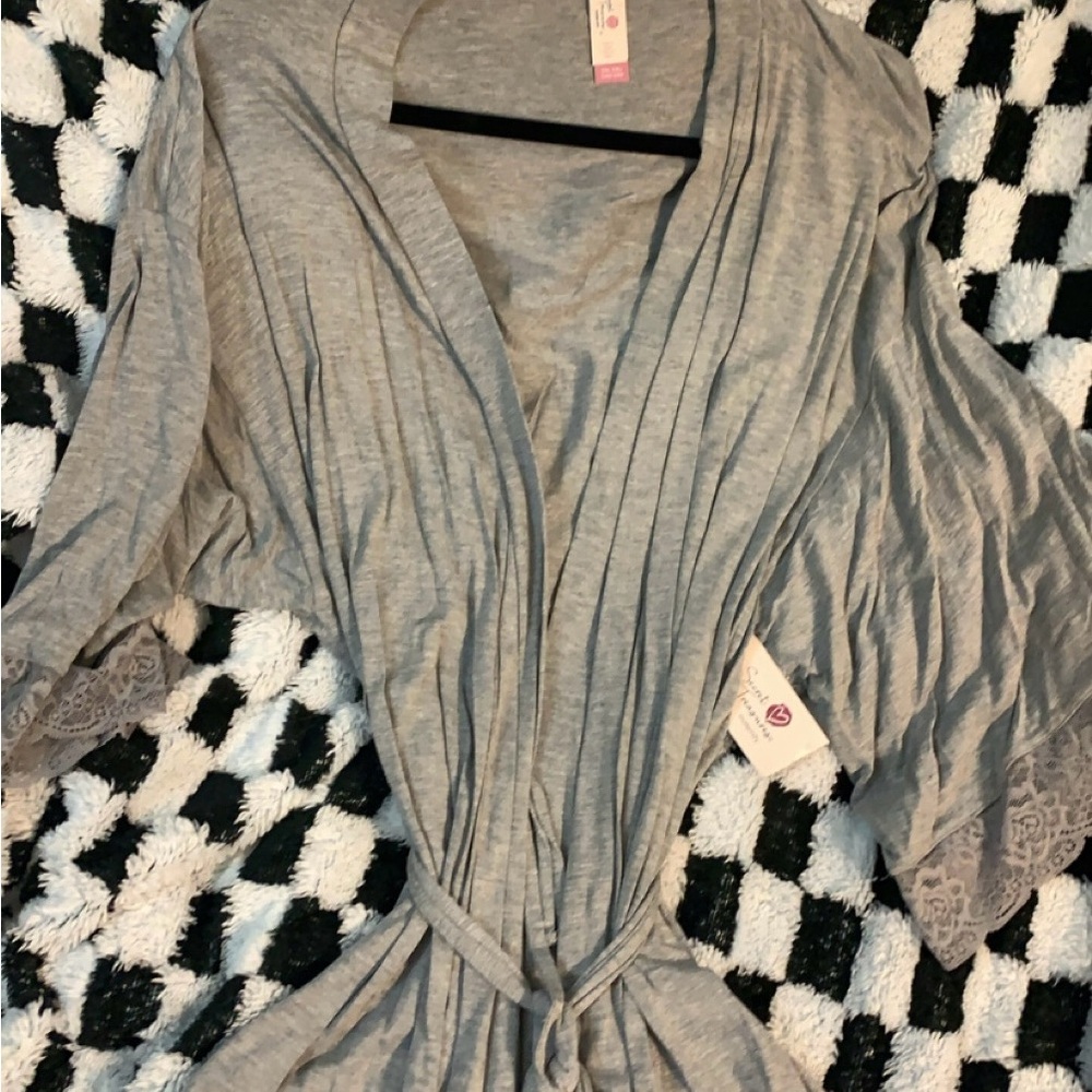 Secret Treasures Gray Lace Trim Maternity Robe 2X/3X New!